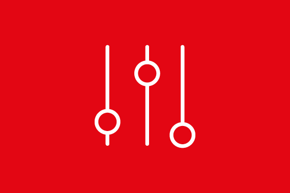 Teaser customizing request red Teaser for customizing request with three positioners on red background