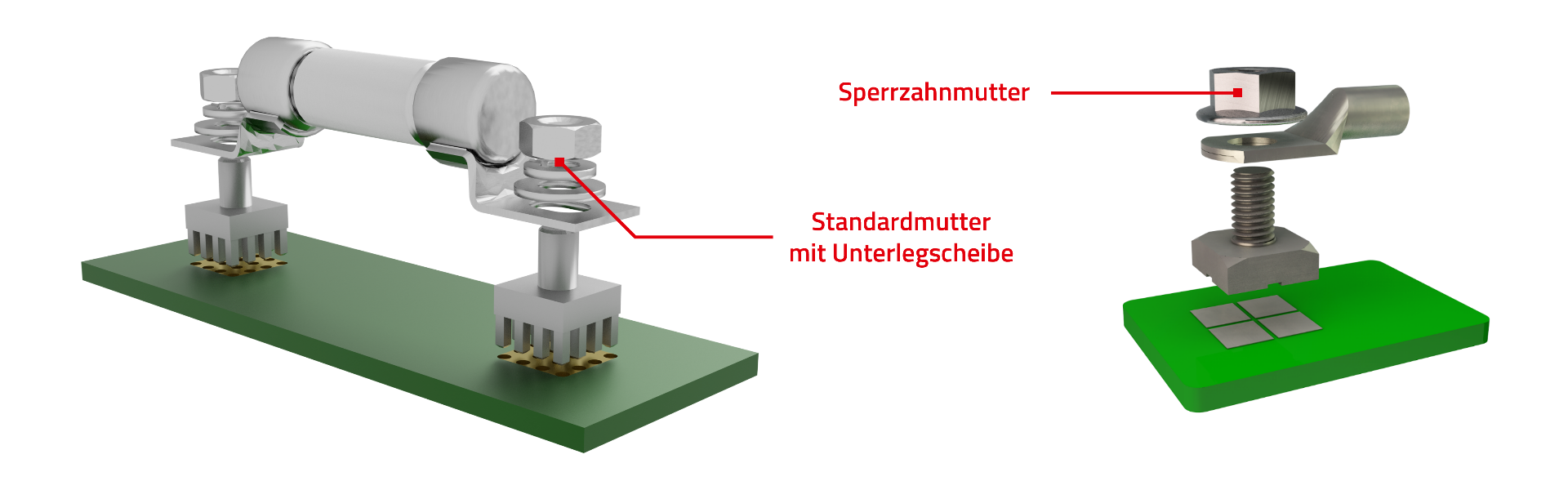Verwendungshinweise Befestigungsmaterial DE Verwendungshinweise zu Befestigungsmaterial: Sperrzahnmutter oder Standardmutter mit Unterlegscheibe mit deutscher Beschreibung