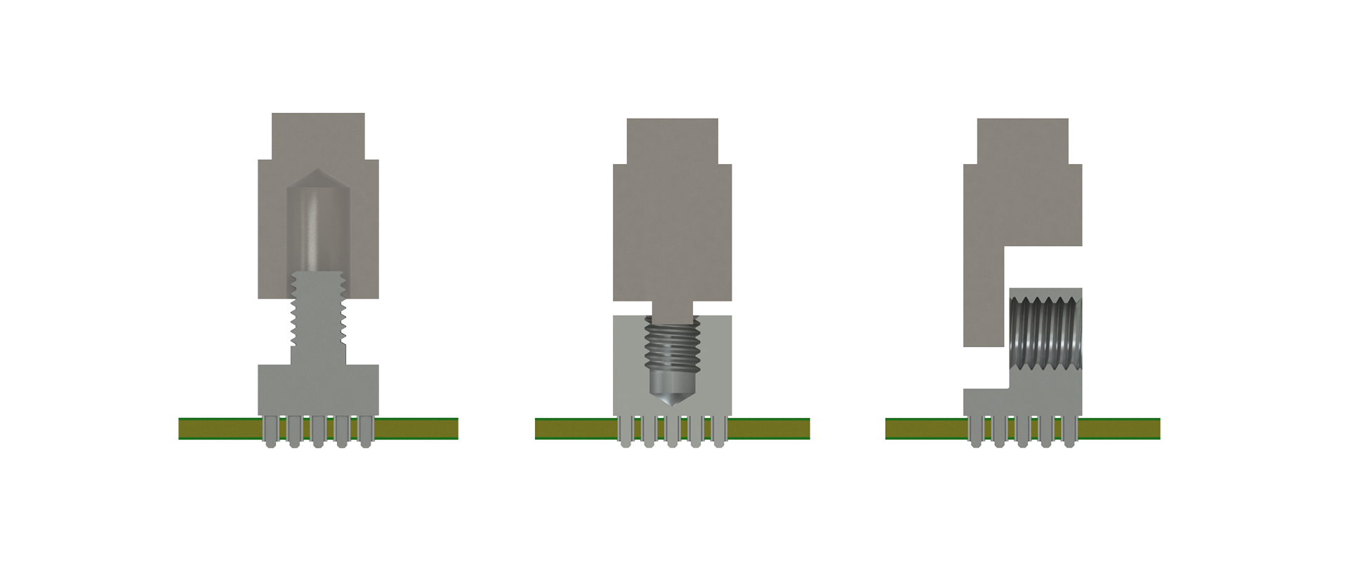 Connection examples PowerOne Press-fit Sketch of connection processes by pressing in PowerOne press-fit Powerelements (bolt, bush, angled)